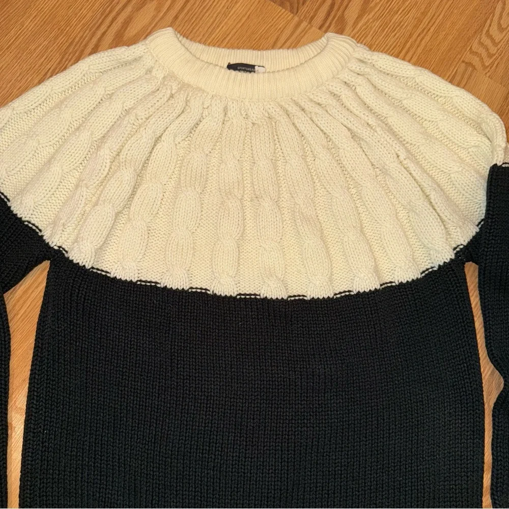 Vintage National Shirt Shops‎ Cable Knit Yoke Sweater cream, black Size Medium